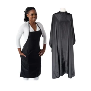 Durable Matching Black Barber Salon Cape and Apron Set - Free kid cape included!